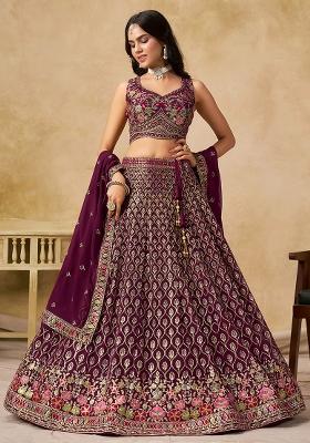 Maroon Sequins And Thread Embroidery Work Georgette Lehenga Choli