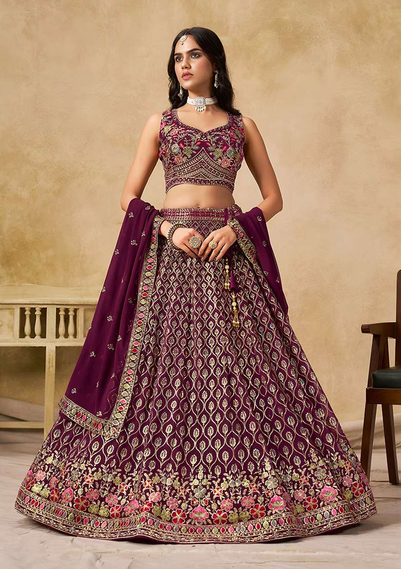Maroon Sequins And Thread Embroidery Work Georgette Lehenga Choli for Diwali and Festive Wear - Indya