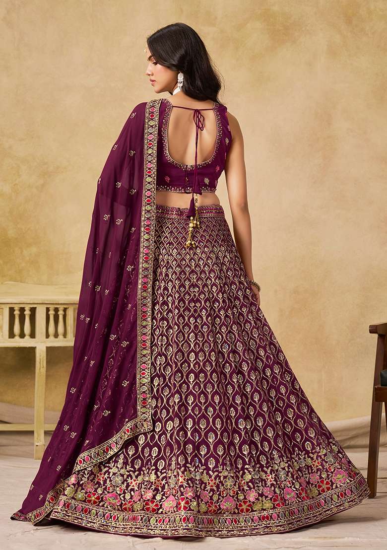 Maroon Sequins And Thread Embroidery Work Georgette Lehenga Choli for Diwali and Festive Wear - Indya