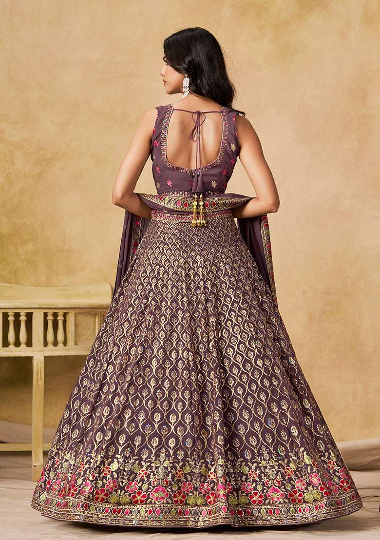 Purple Sequins And Thread Embroidery Work Georgette Lehenga Choli for Diwali and Festive Wear - Indya