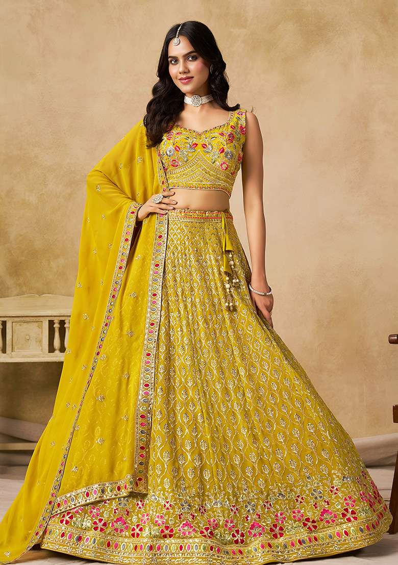 Yellow And Choli Georgette Lehenga with Embroidery & Sequins for Diwali | Wedding & Festive Wear - Indya