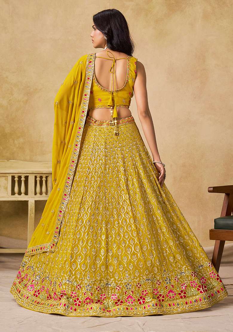 Yellow And Choli Georgette Lehenga with Embroidery & Sequins for Diwali | Wedding & Festive Wear - Indya