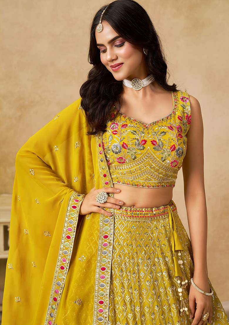 Yellow And Choli Georgette Lehenga with Embroidery & Sequins for Diwali | Wedding & Festive Wear - Indya