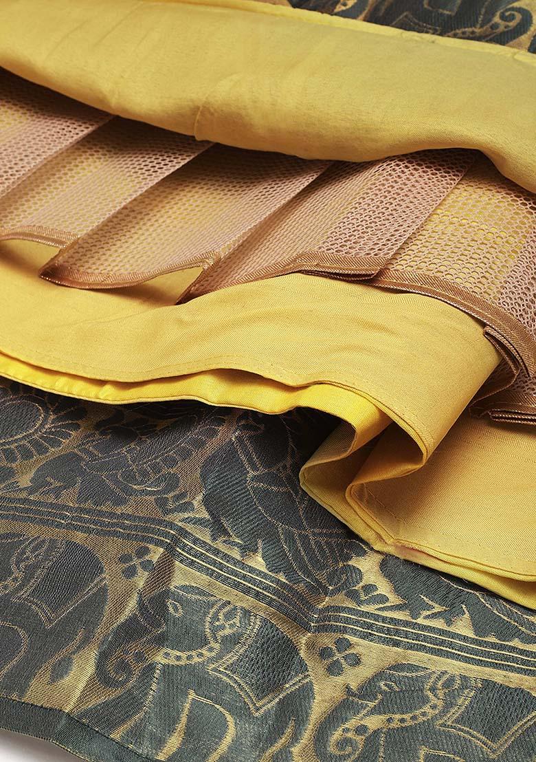 Yellow Zari Work Silk Lehenga Set - Indya