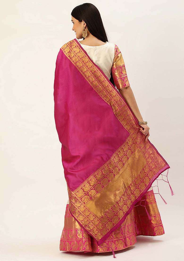Off White Silk Blend Lehenga Set with Zari Work for Diwali | Wedding & Festive Wear - Indya