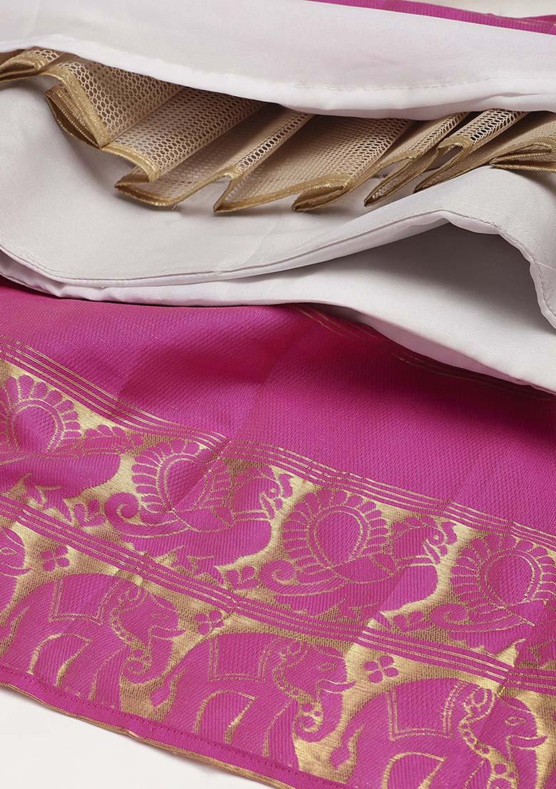 Off White Zari Work Silk Lehenga Set - Indya