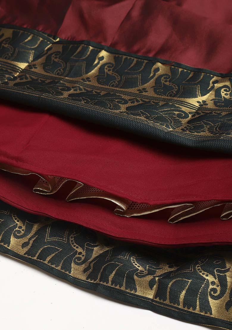 Maroon Zari Work Silk Lehenga Set - Indya
