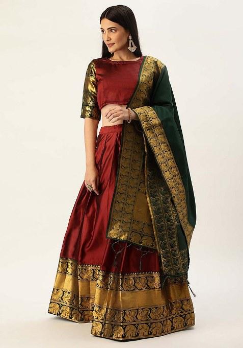 Maroon Zari Work Silk Lehenga Set