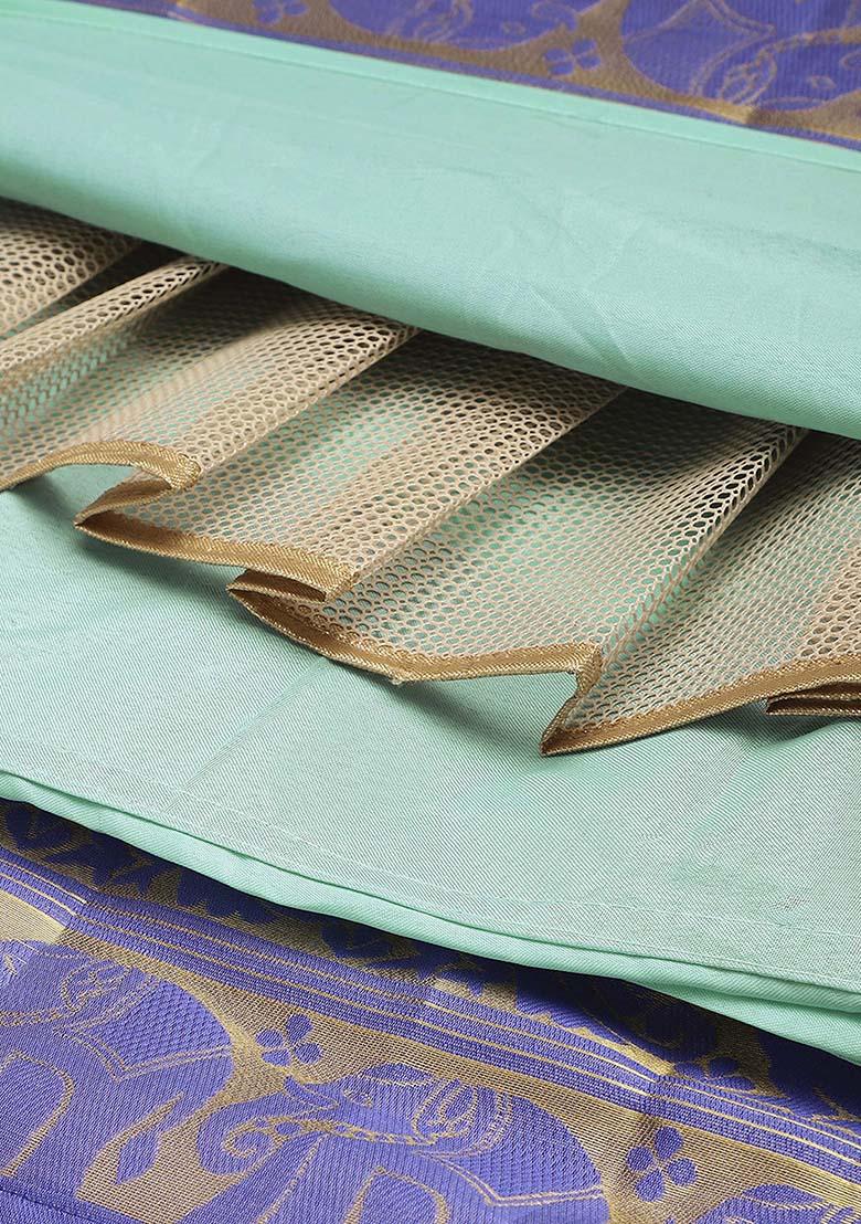 Sky Blue Zari Work Silk Lehenga Set - Indya