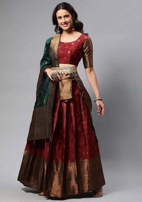 Maroon Zari Work Silk Lehenga Set