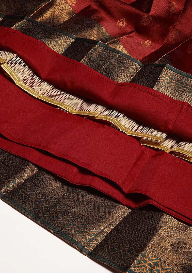 Maroon Zari Work Silk Lehenga Set - Indya
