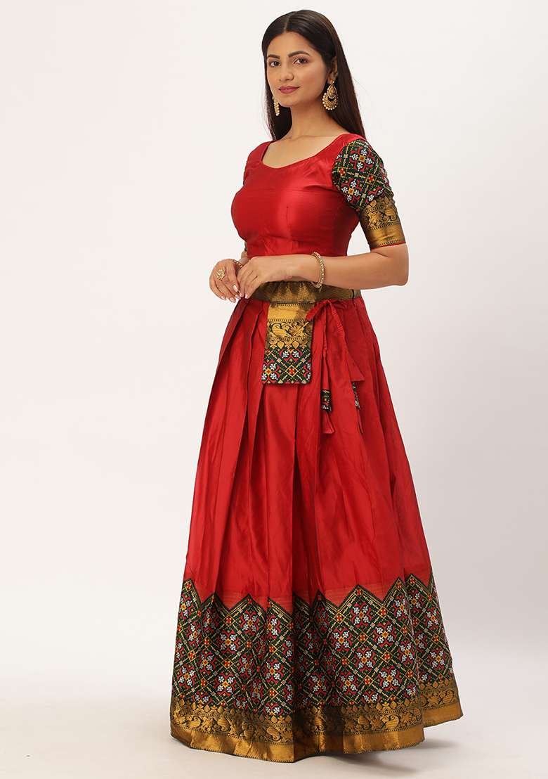 Red Silk Blend Lehenga Set with Zari Work for Diwali | Wedding & Festive Wear - Indya