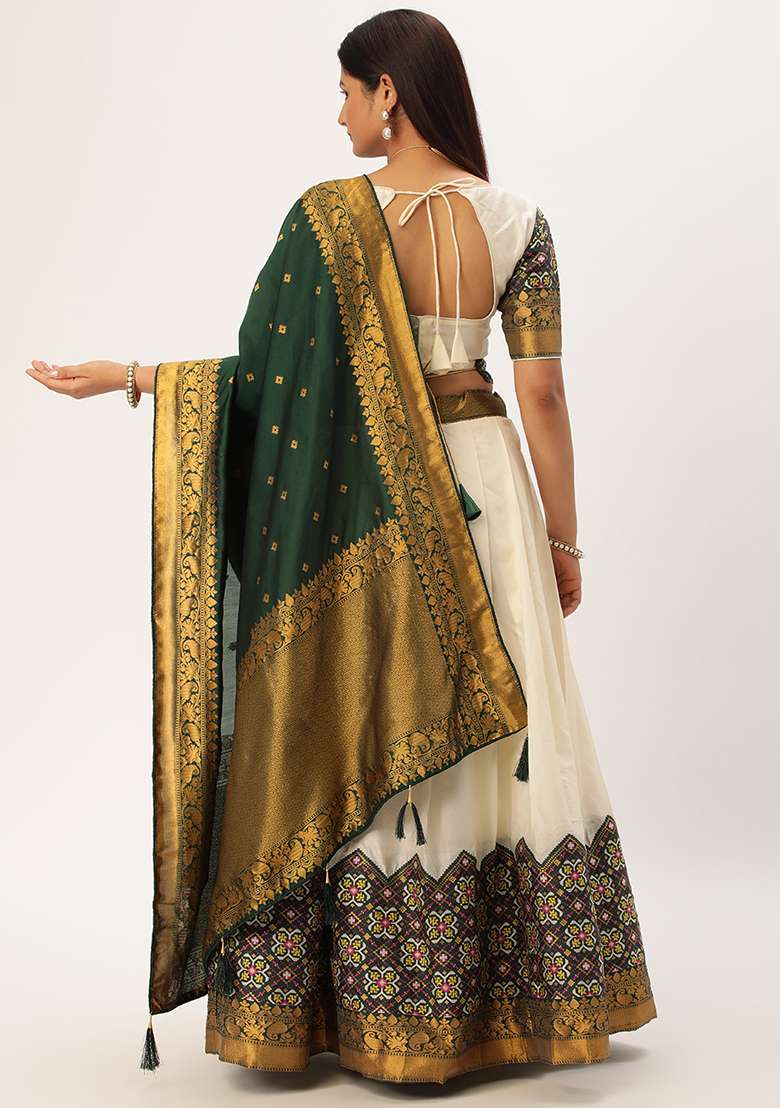 Off White Silk Blend Lehenga Set with Zari Work for Diwali | Wedding & Festive Wear - Indya