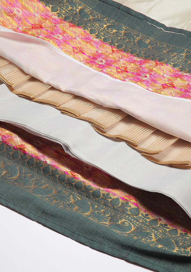 Off White Zari Work Silk Lehenga Set - Indya