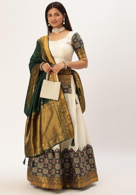 Off White Zari Work Silk Lehenga Set
