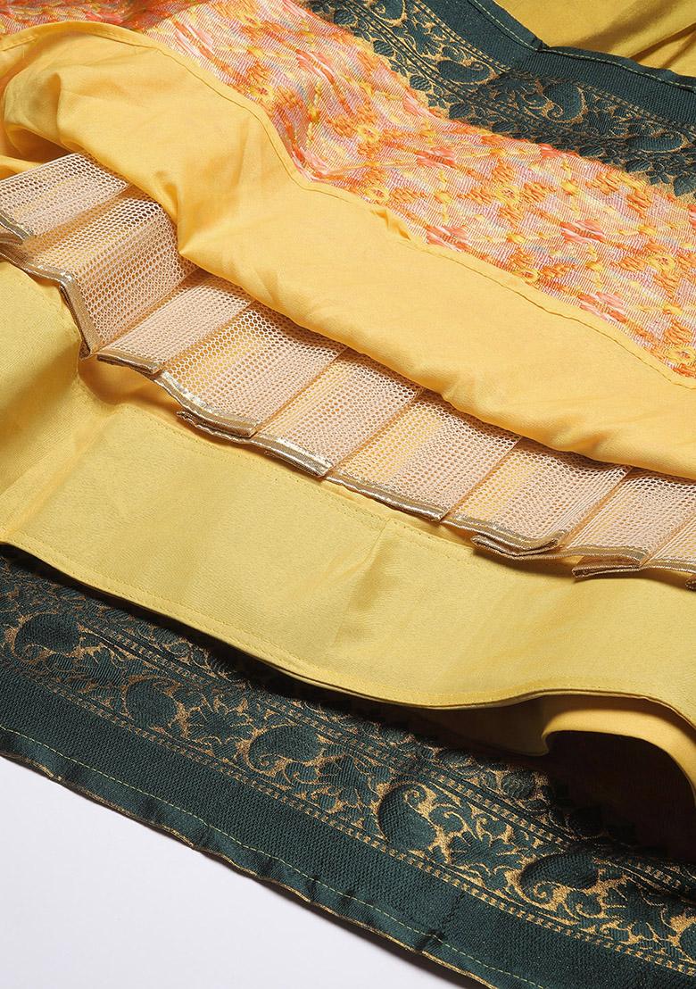 Mustard Zari Work Silk Lehenga Set - Indya
