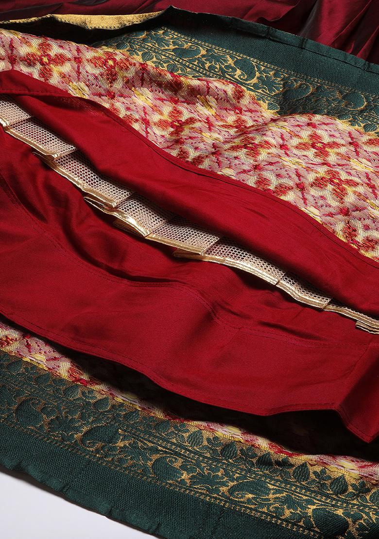Maroon Zari Work Silk Lehenga Set - Indya