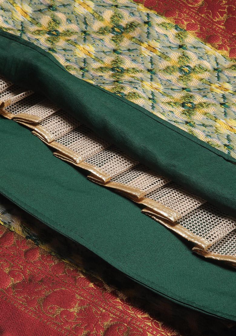 Green Zari Work Silk Lehenga Set - Indya