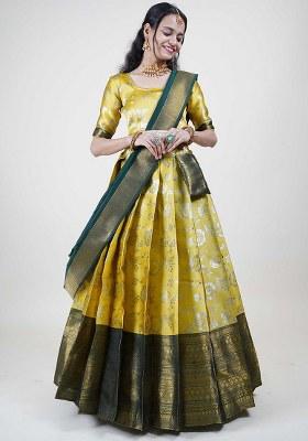 Mustard Zari Work Silk Lehenga Set