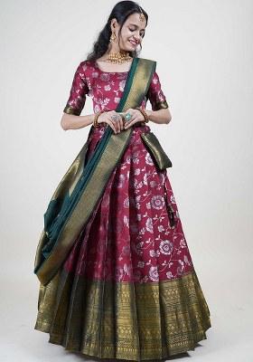 Maroon Zari Work Silk Lehenga Set