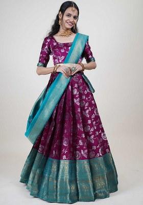 Wine Zari Work Silk Lehenga Set
