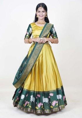 Yellow Zari Work Silk Lehenga Set
