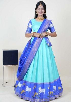 Sky Blue Zari Work Silk Lehenga Set