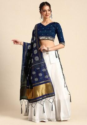 White Zari Work Silk Lehenga Set