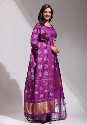 Magenta Zari Work Silk Blend Lehenga Set