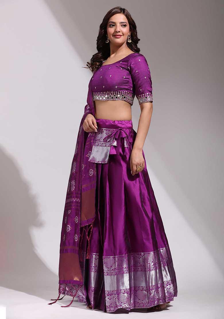 Magenta Zari Work Silk Lehenga Set - Indya