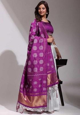 White Zari Work Silk Lehenga Set