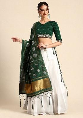 White Zari Work Silk Lehenga Set