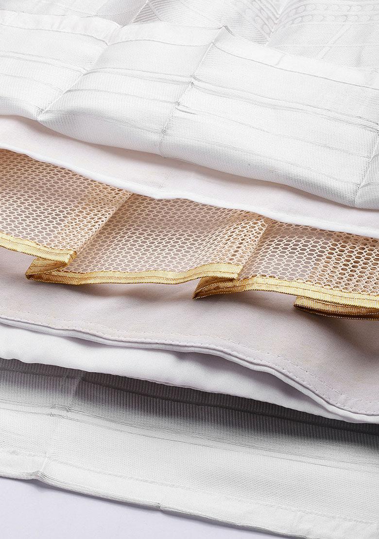 White Zari Work Silk Lehenga Set - Indya