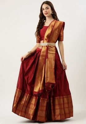 Maroon Zari Work Silk Lehenga Set