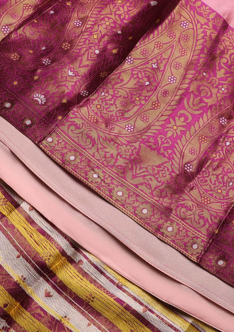 Pink Zari Work Silk Lehenga Set - Indya