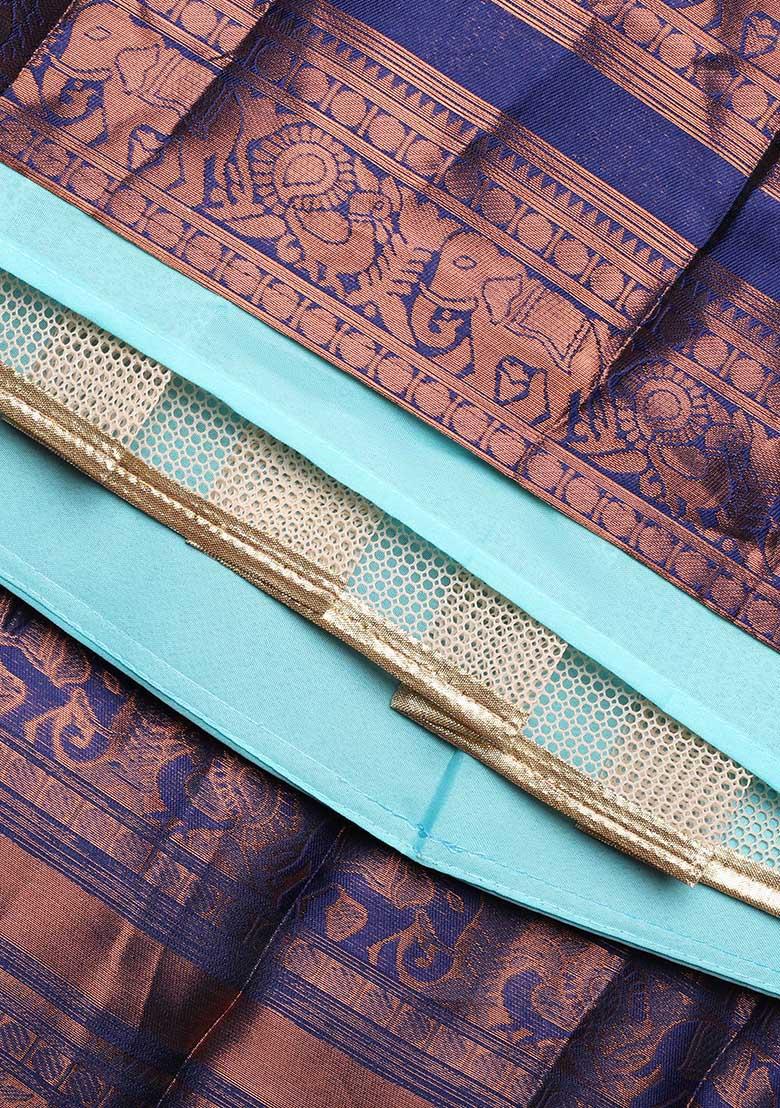 Sky Blue Zari Work Silk Lehenga Set - Indya