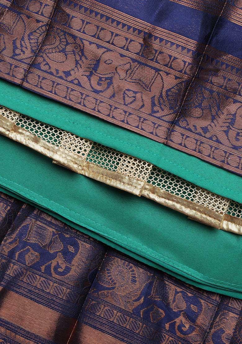 Green Zari Work Silk Lehenga Set - Indya