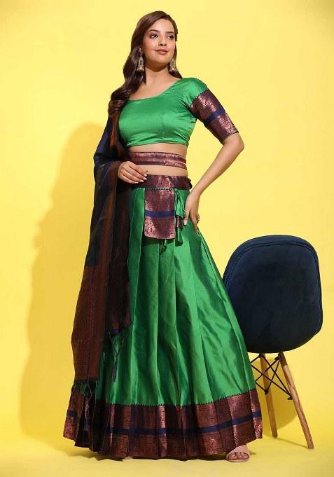 Green Zari Work Silk Lehenga Set
