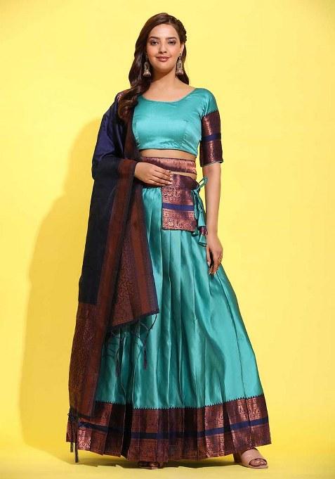 Aqua Zari Work Silk Lehenga Set