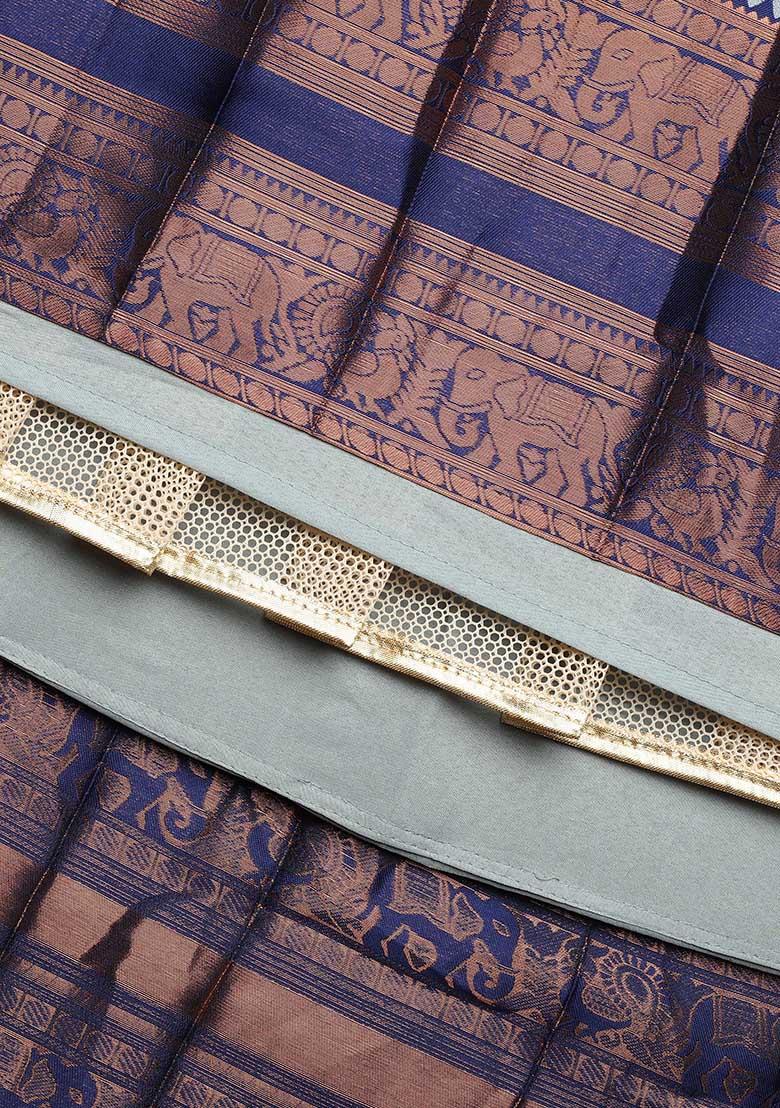 Grey Zari Work Silk Lehenga Set - Indya