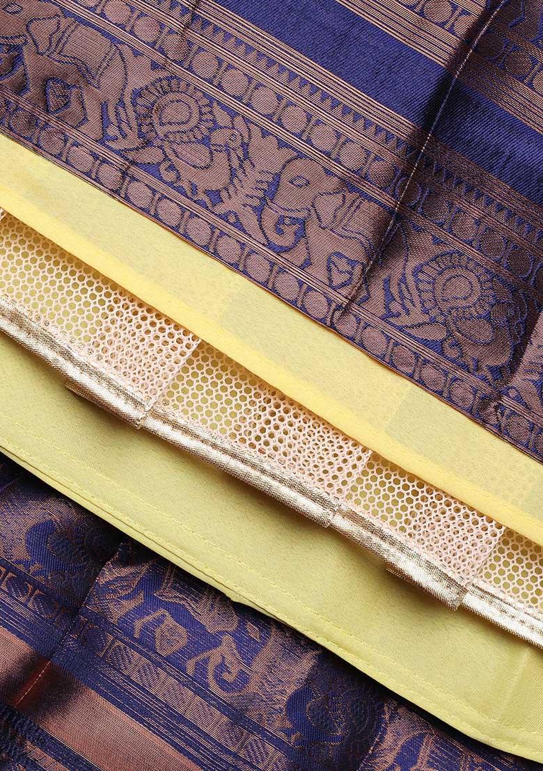 Mustard Zari Work Silk Lehenga Set - Indya