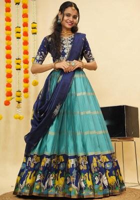 Sky Blue Zari Work Silk Lehenga Set