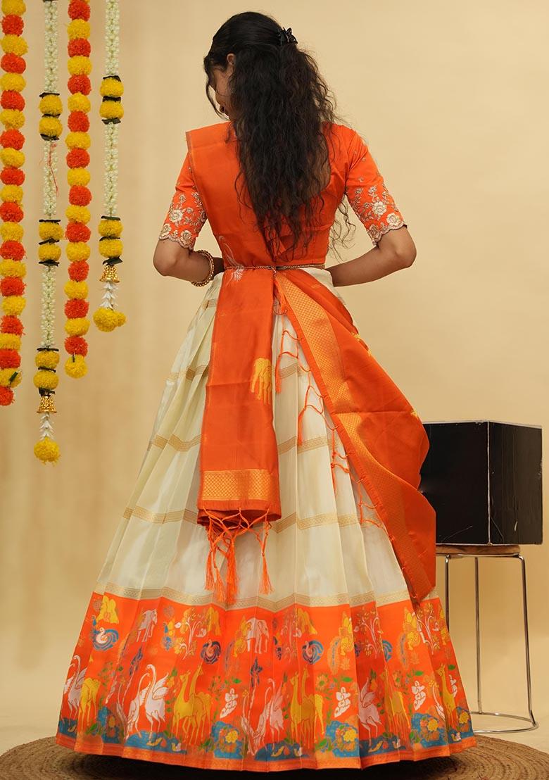 Off White Zari Work Silk Lehenga Set - Indya