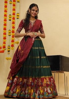 Green Zari Work Silk Lehenga Set