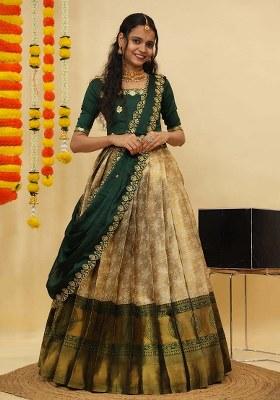 Off White Zari Work Silk Lehenga Set