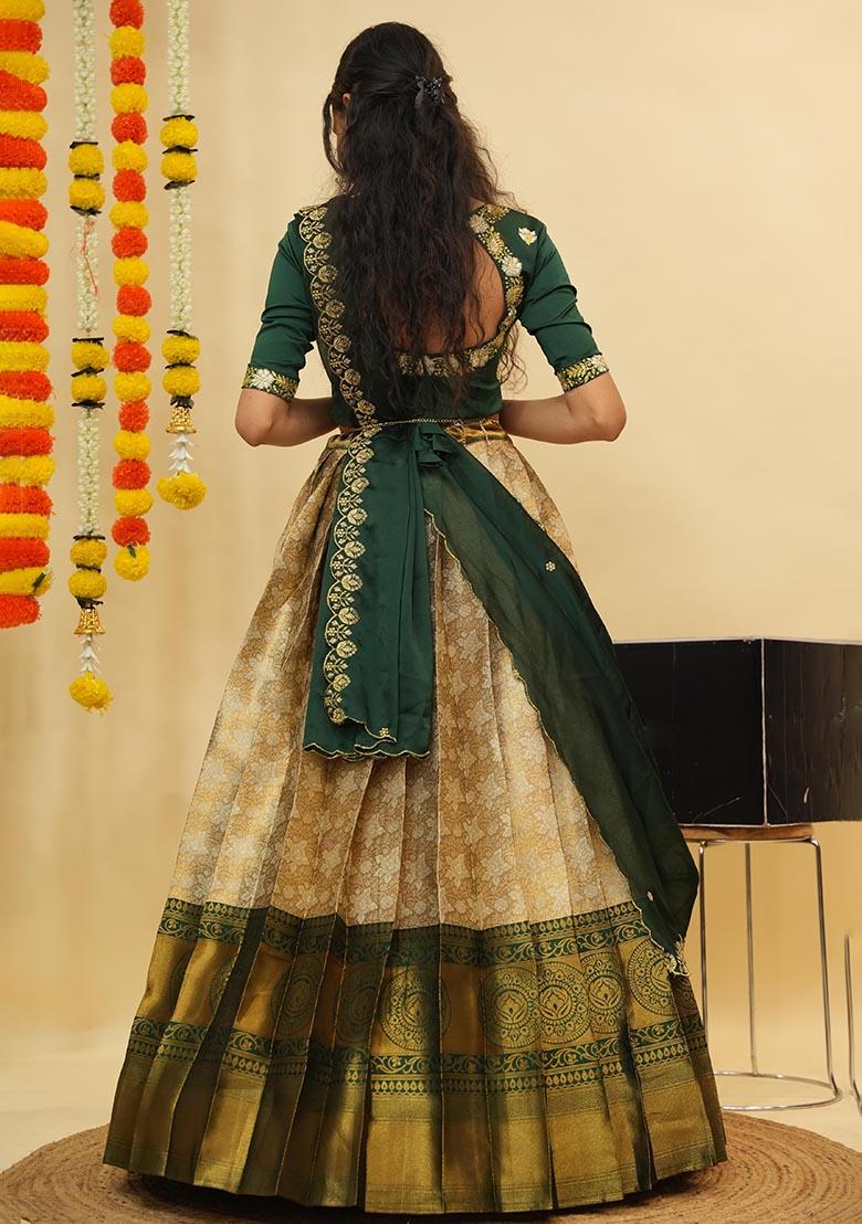 Off White Zari Work Silk Lehenga Set - Indya