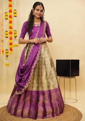 Off White Zari Work Silk Lehenga Set