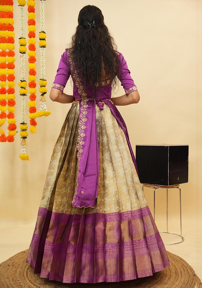 Off White Zari Work Silk Lehenga Set - Indya