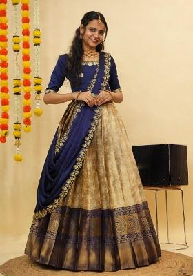 Off White Zari Work Silk Lehenga Set