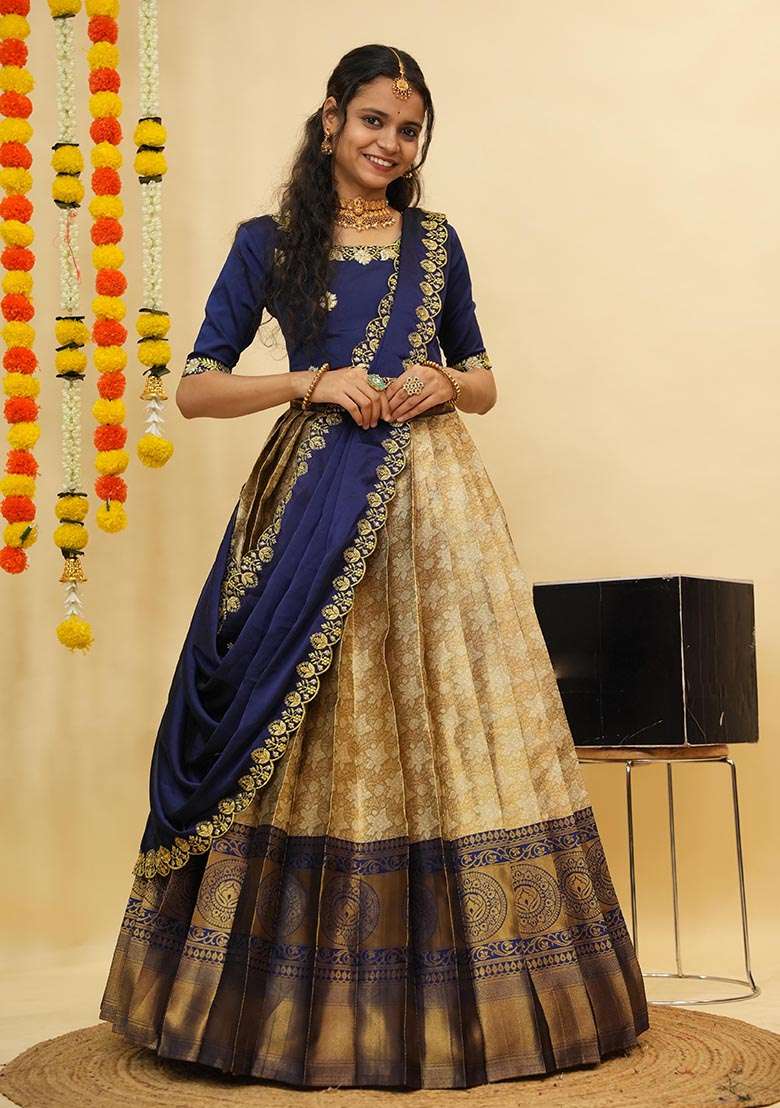 Off White Silk Blend Lehenga Set with Zari Work for Diwali | Wedding & Festive Wear - Indya
